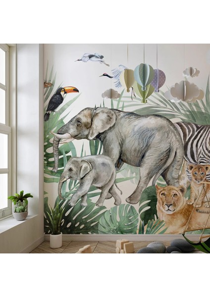 3D Hayvanat Bahçesi Tek Parça Duvar Kağıdı -Isı ve Ses Yalıtımı Yırtılmaz modelleri