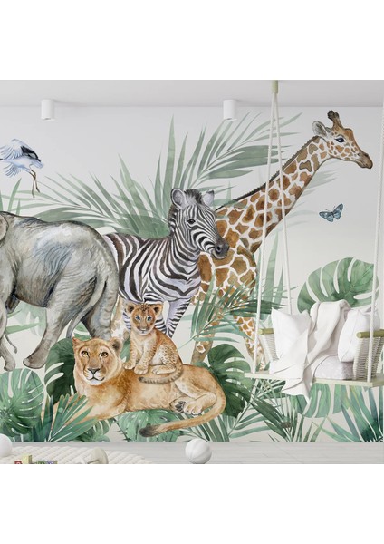 3D Hayvanat Bahçesi Tek Parça Duvar Kağıdı -Isı ve Ses Yalıtımı Yırtılmaz fırsatları