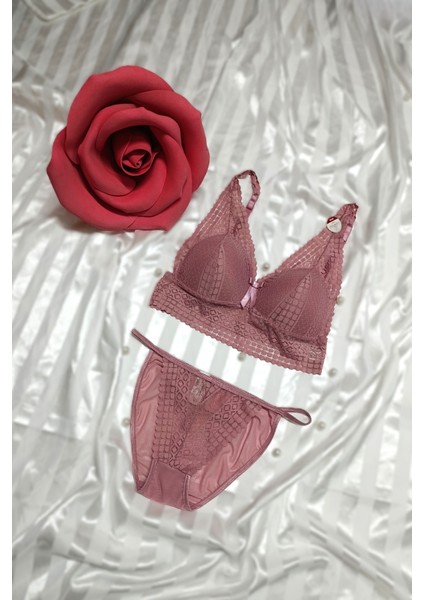 Bralet Takım Fantezi Dantel Tül Detaylı Yan Ipli Yumuşak Pedli Takım