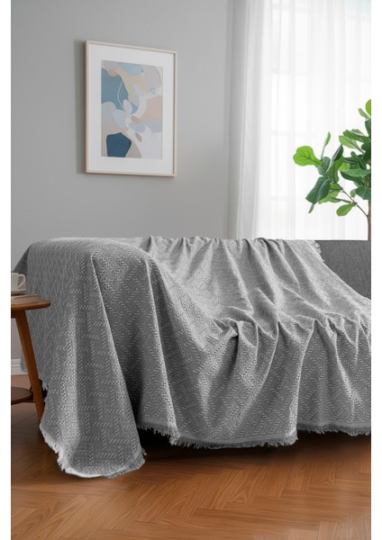 Pamuklu Dokulu Koltuk Şalı 170X220 cm – Saçaklı Tv Battaniyesi & Dekoratif Koltuk Örtüsü