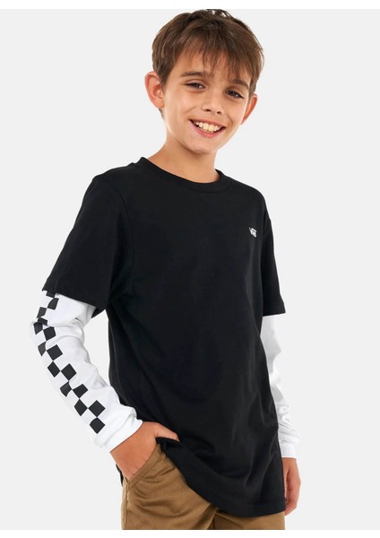 Düz Siyah - Beyaz Erkek Çocuk T-Shirt VN0A49OYBLK1-LONG Check Twofer