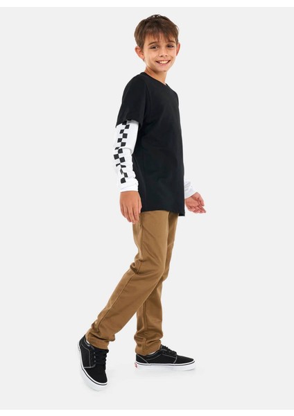 Düz Siyah - Beyaz Erkek Çocuk T-Shirt VN0A49OYBLK1-LONG Check Twofer modelleri