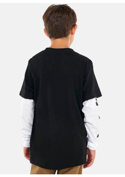 Düz Siyah - Beyaz Erkek Çocuk T-Shirt VN0A49OYBLK1-LONG Check Twofer fırsatları