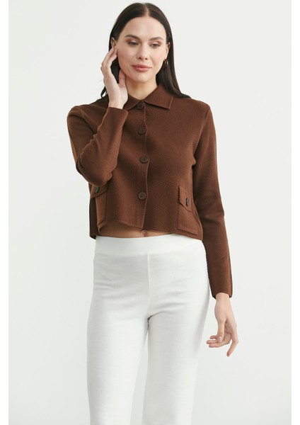 Düğmeli Cep Detaylı Triko Ceket - Kahve modelleri