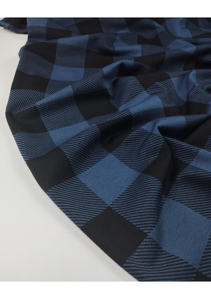 Koyu Mavi Siyah Ekoseli Örme Kumaşü (En 160 cm x Boy 200 Cm)