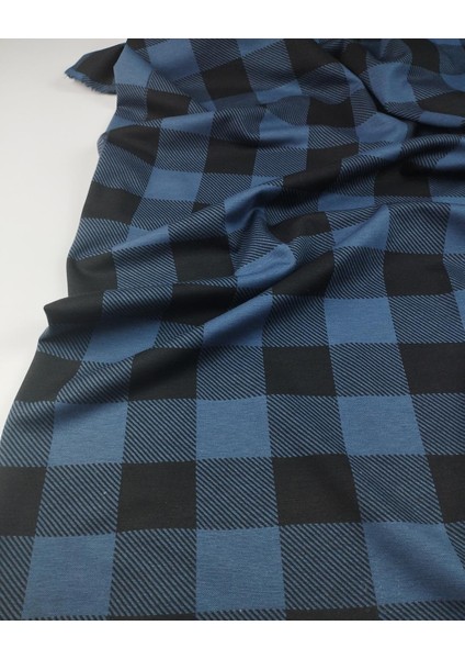 Koyu Mavi Siyah Ekoseli Örme Kumaşü (En 160 cm x Boy 200 Cm) fiyatları