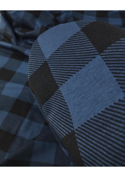 Koyu Mavi Siyah Ekoseli Örme Kumaşü (En 160 cm x Boy 200 Cm) fırsatları