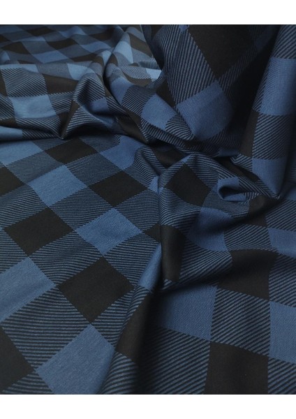 Koyu Mavi Siyah Ekoseli Örme Kumaşü (En 160 cm x Boy 200 Cm)