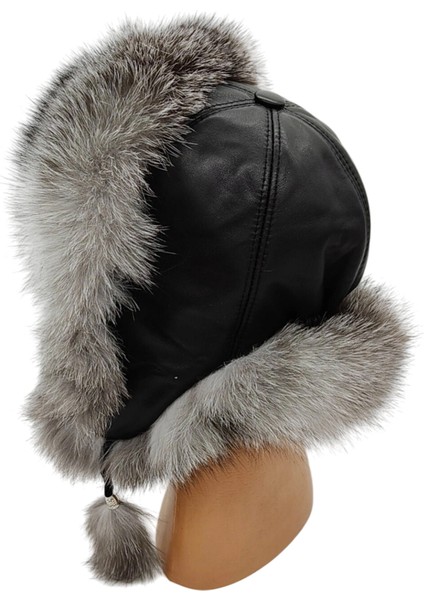 Hakiki Deri Gerçek Tilki Kürklü Ushanka Şapka Kalpak Erkek Kadın Şapka Bere Boz Renklii modelleri