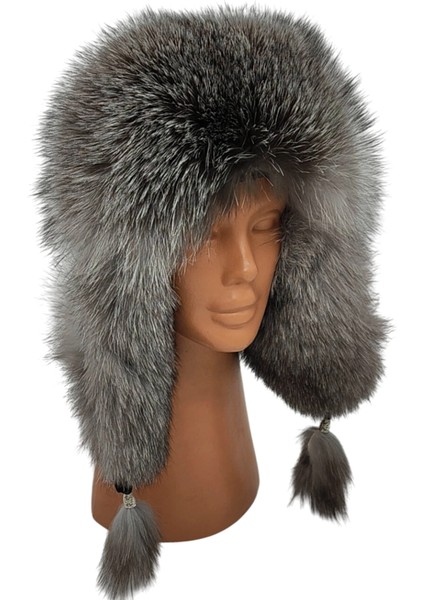 Hakiki Deri Gerçek Tilki Kürklü Ushanka Şapka Kalpak Erkek Kadın Şapka Bere Boz Renklii fırsatları