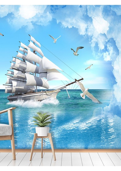 Denizde Tekne Desenli Isı ve Ses Yalıtımlı Sağlıklı Tekstil Duvar Kağıdı fiyatları