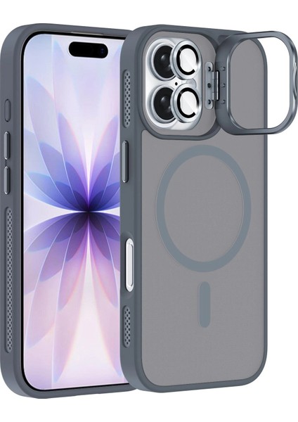 Apple iPhone 17 Lens Hediyeli Kapak Kamera Korumalı Wireless Şarj Özellikli Standlı Premium Kılıf - Titanyum Gri fiyatları