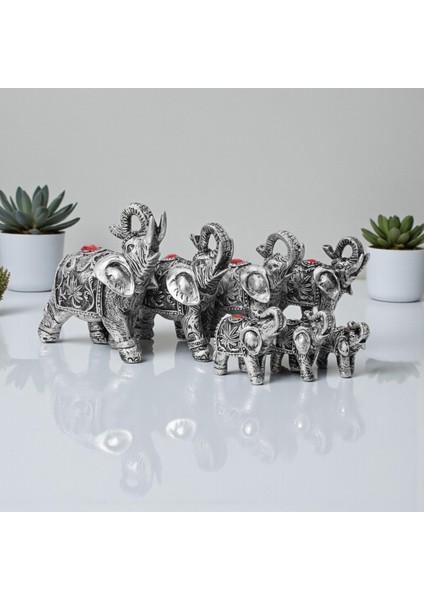 Lüks Motif Işlemeli Feng Shui 7’li Şans Bereket Fil Heykeli Biblo Seti Ev Ofis Yeni Yıl Hediyesi 7