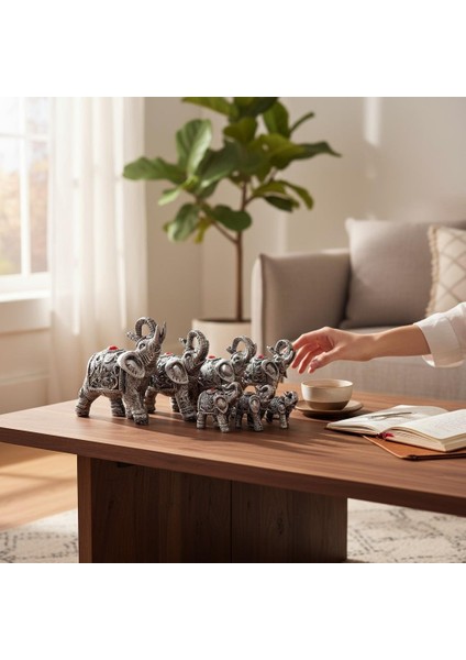 Lüks Motif Işlemeli Feng Shui 7’li Şans Bereket Fil Heykeli Biblo Seti Ev Ofis Yeni Yıl Hediyesi 7 fiyatları