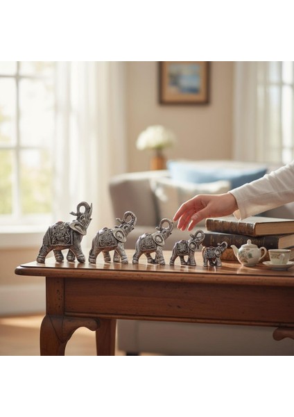 Lüks Motif Işlemeli Feng Shui 7’li Şans Bereket Fil Heykeli Biblo Seti Ev Ofis Yeni Yıl Hediyesi 7 modelleri