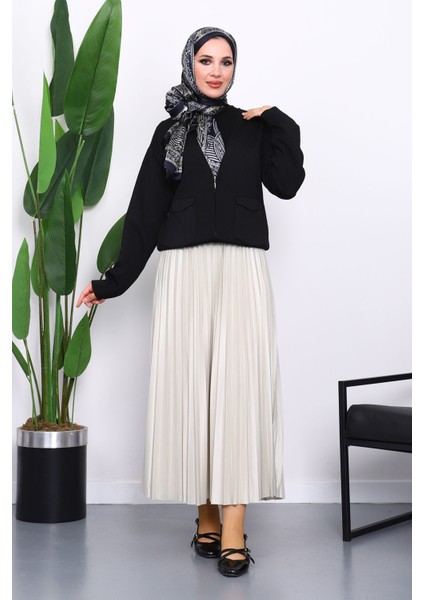 Siyah Çift Cepli Fermuarlı Triko Hırka fiyatları