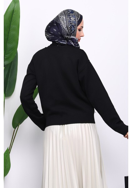 Siyah Çift Cepli Fermuarlı Triko Hırka fırsatları