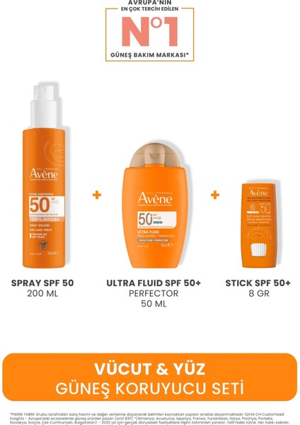 Vücut & Yüz Güneş Koruyucu Seti (Spray 200 ml + Ultra Fluid Perfector 50 ml + Stick 8 Gr)