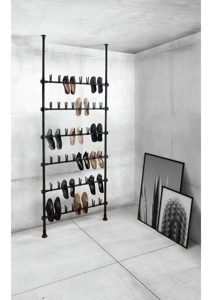 Teleskopik Tavan-Duvar Arası Ayarlanabilir Ayakkabılık 48 Çift Kapasiteli