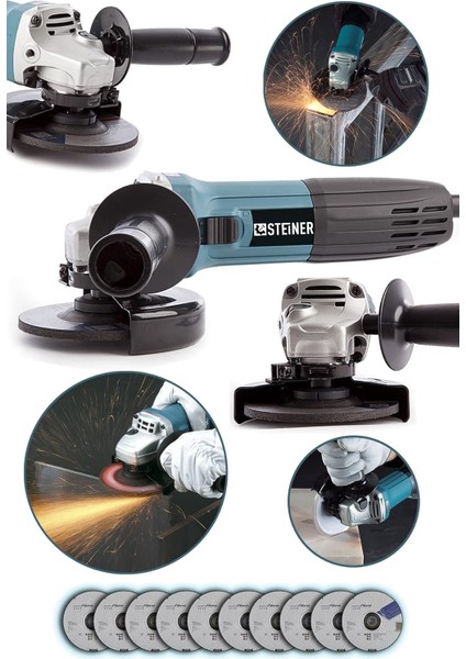 Alman 2600 Watt Profesyonel 125 mm Avuç Içi Spiral Taşlama Makinesi + 10 Disk fiyatları