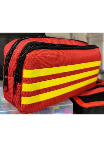Sarı Kırmızı Çift Bölümlü Kalem Çantası