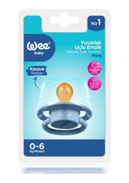 Pure Yuvarlak Uçlu Kauçuk Emzik No:1 0-6 Ay Mavi fiyatları