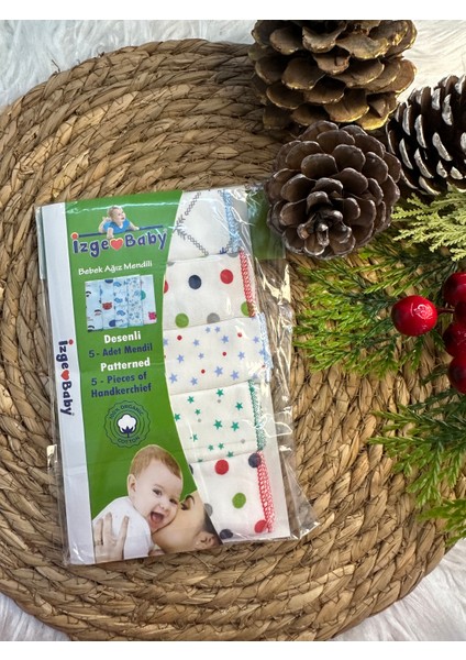 5'li Desenli Ağız Silme Mendili %100 Pamuklu