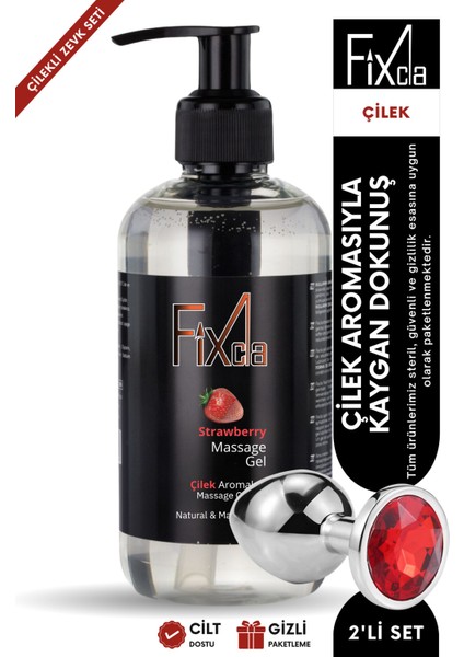 250 ml Çilek Aromalı Kayganlaştırıcı Jel + Metal Yapay Anal Plug – Zevkli 2’li Set