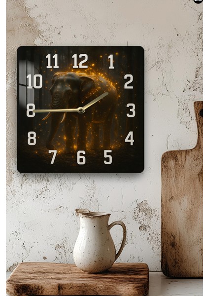 Işıklı Fil Temalı Temperli Cam Kare Saat 33X33 cm Ebadında Uv Baskı - KCS091 modelleri