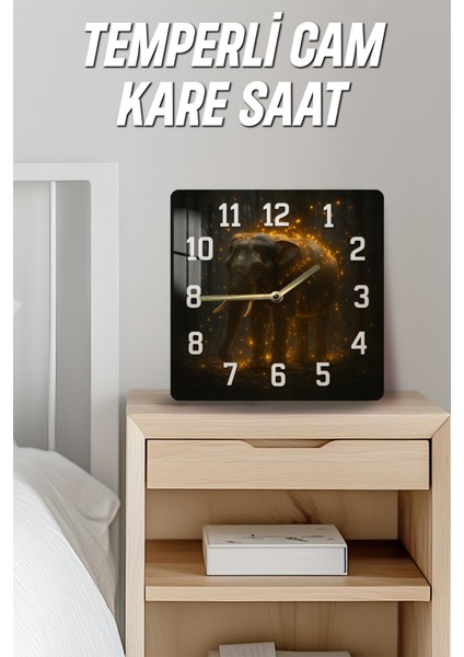 Işıklı Fil Temalı Temperli Cam Kare Saat 33X33 cm Ebadında Uv Baskı - KCS091 fırsatları