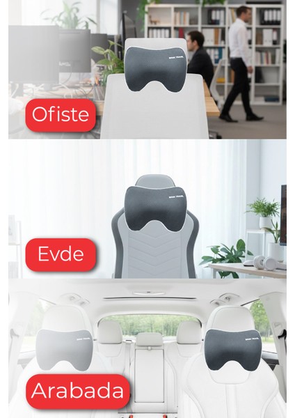 Carfort Büyük Visco Araç Boyun Yastığı – Ortopedik Oto Koltuk Boyun Desteği Gri - Ergo Travel modelleri