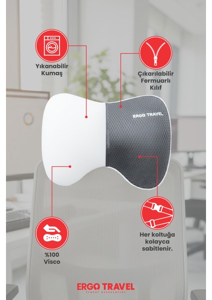Carfort Büyük Visco Araç Boyun Yastığı – Ortopedik Oto Koltuk Boyun Desteği Gri - Ergo Travel fırsatları