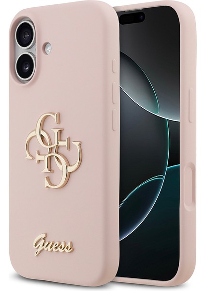 iPhone 17 Uyumlu Kılıf Guess Orjinal Lisanslı Grained Yazı Logolu Kapak Pembe