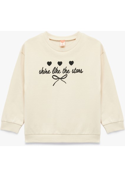 Uzun Kollu Bisiklet Yaka Pamuklu Baskılı Sweatshirt