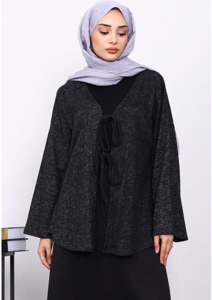 Siyah Ön Bağlamalı Yumoş Kimono