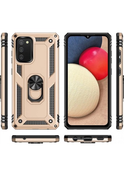 Samsung Galaxy A03S Kılıf Sofya Yüzüklü Silikon Kapak - Gold (K95) modelleri