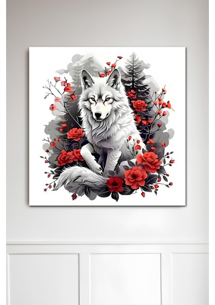 3D Görünümlü Temperli Cam Tablo – Buz Beyaz Kurt ve Kırmızı Güller Uv Baskı 33X33 CM-CTK075 fiyatları