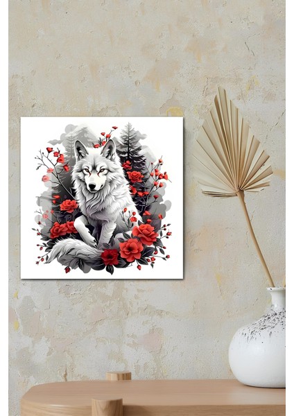 3D Görünümlü Temperli Cam Tablo – Buz Beyaz Kurt ve Kırmızı Güller Uv Baskı 33X33 CM-CTK075 modelleri