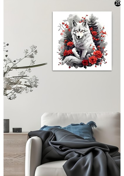 3D Görünümlü Temperli Cam Tablo – Buz Beyaz Kurt ve Kırmızı Güller Uv Baskı 33X33 CM-CTK075 indirimleri