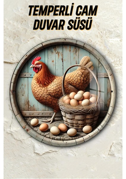 3D Görünümlü Temperli Cam Tablo – Tavuk ve Yumurta Sepeti Temalı Duvar Süsü Uv Baskı 33X33 CM-CDS007 fiyatları