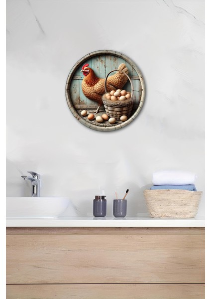 3D Görünümlü Temperli Cam Tablo – Tavuk ve Yumurta Sepeti Temalı Duvar Süsü Uv Baskı 33X33 CM-CDS007