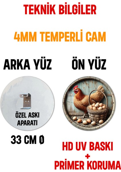 3D Görünümlü Temperli Cam Tablo – Tavuk ve Yumurta Sepeti Temalı Duvar Süsü Uv Baskı 33X33 CM-CDS007