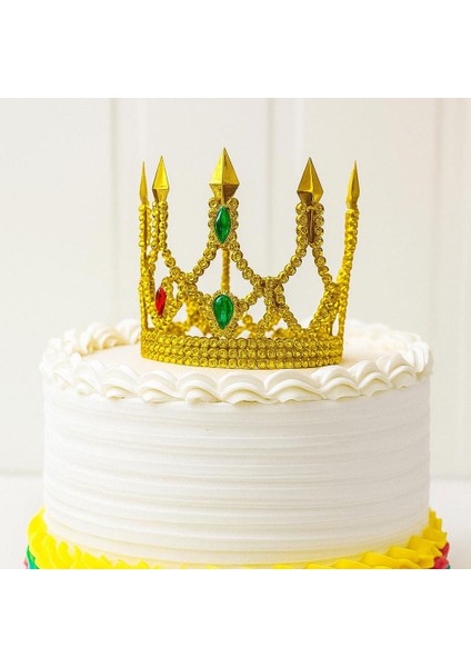 Altın Işıltılı Ince Pasta Tacı Pasta Üstü Taç Plastik Malzeme 8x8 cm