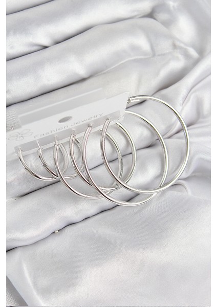 Pirinç Halka Model Gümüş Renk Kadın Set Küpe - TJ-BKP11040