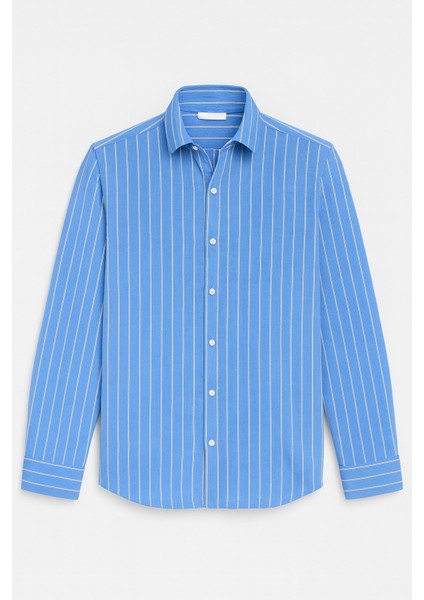 Scorsese Çizgili Relaxed Fit Erkek Gömlek - Parlement Mavi