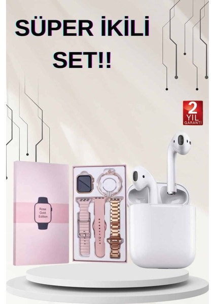 3 Kordonlu Dokunmatik Ekran Akıllı Saat ve 2.nesil Kablosuz Bluetooth Kulaklık An - M545K507-R88