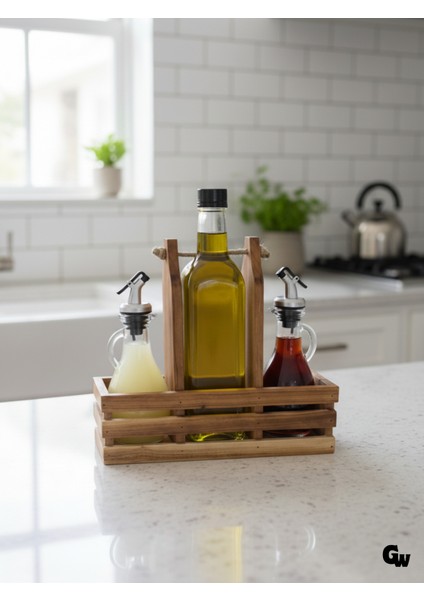 Ahşap Doğal 3lü 2+1 Set Yağdanlık ve Sosluk Takımı(Set)(Kiraz)