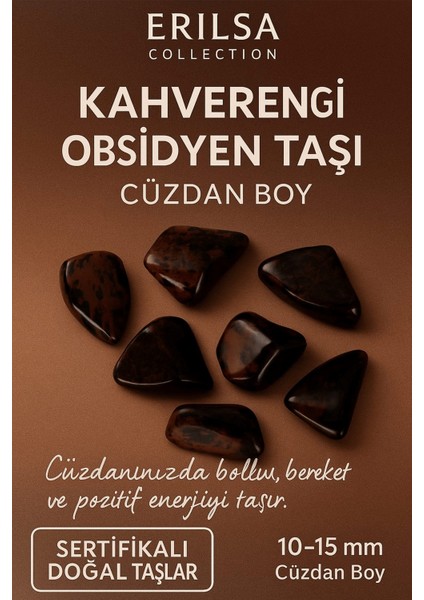 Sertifikalı Kahverengi Obsidyen Taşı Kütle 10-15 mm – Koruma Topraklanma ve Bereket Taşı