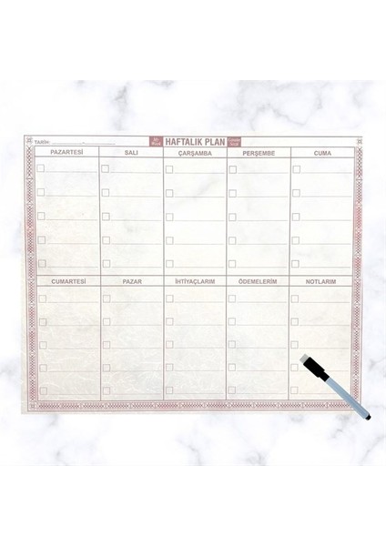 Şeffaf Kendiliğinden Yapışkanlı Kalemli Haftalık Planlayıcı 40CM-50CM (5067)