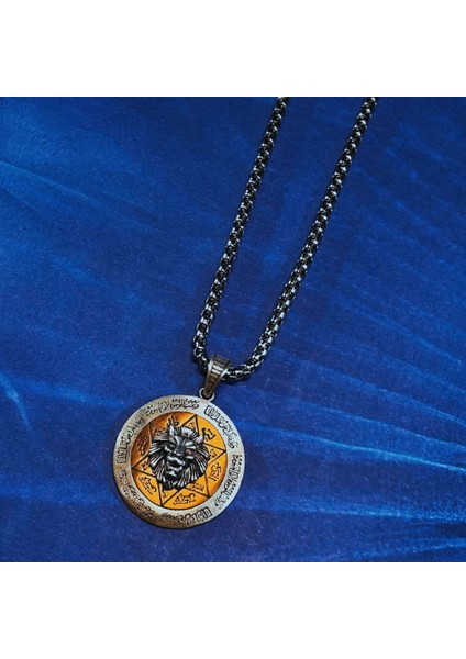 Aslan Figürlü Hz.süleyman Mührü El Işçiliği 925 Ayar Gümüş Erkek Kolye fiyatları